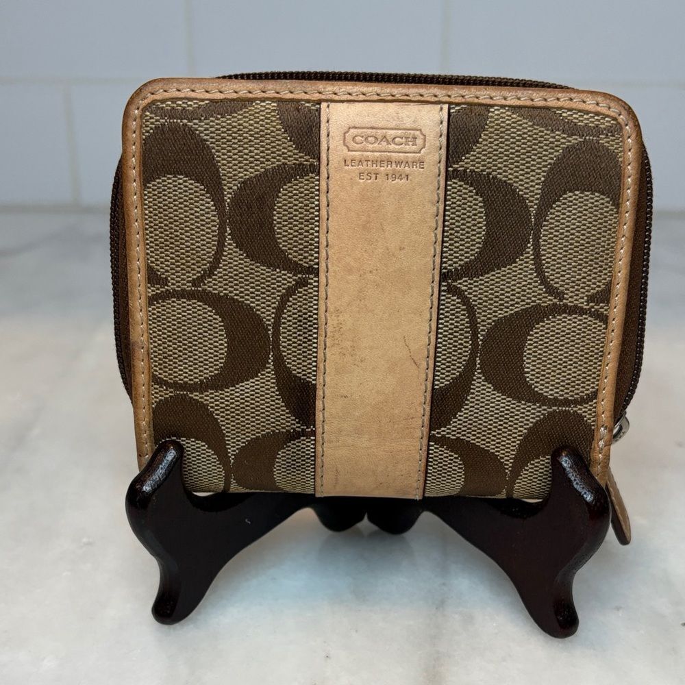 Coach Wallet Y2K Jacquard Signature Logo Canvas Striped Compact Wallet